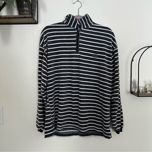 Givenchy Active Vintage Gray & White Striped Quarter Zip Pull Over Sweater Large